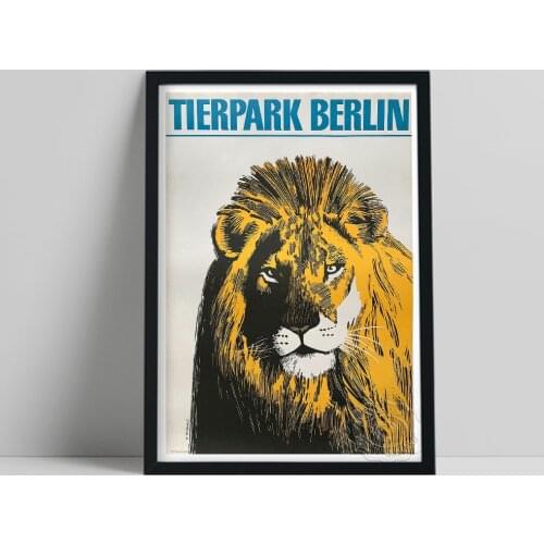 Vintage Tierpark Zoo Berlin Poster, Domineering Lion Colored Drawing Kid Art Prints, Nordic Style Animal Wall Picture Home Decor