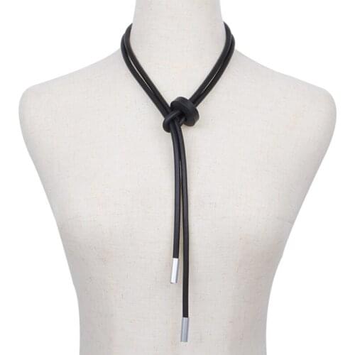 Vintage Black Long Rubber Necklace Current Adjustable Women Statement Necklace Handcrafted Neck Decoration Body Long Jewelry