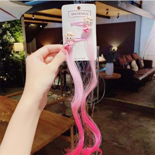 2PCS Girls Cute Wig Cartoon Hair Clips Sweet Princess Hair Ornament Headband Hairpins Kids Fashion Hair Accessories