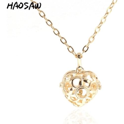 28mm High Quality Golden Necklace Heart Shape Hollow Cage Vintage Pendant For Women Jewelry Gift Necklact Pendnt Findings