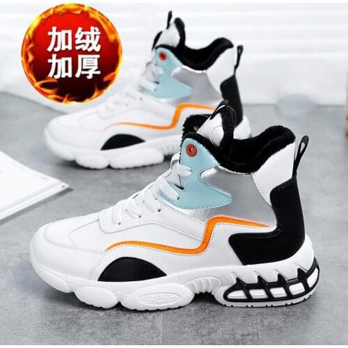 Winter Warm High-top Sports Woman Sneakers Shoes Women 2021 Running Shoes for Women Jogging Femme Sport White Fur Fitness B-1491