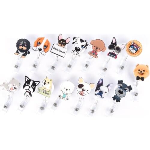 1Pcs Cute Mini Cartoon Dog Retractable Badge Reel Nurse Exihibiton ID Name Card Badge Holder