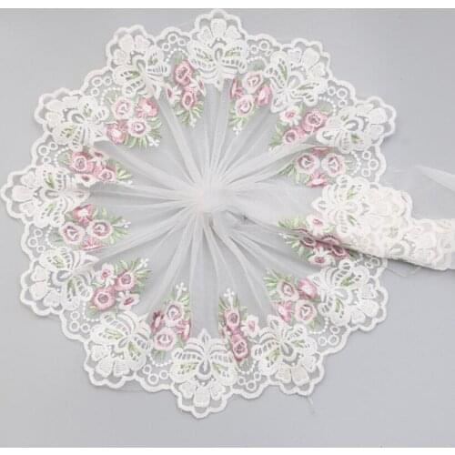1 Yard White Gold Pink Handmade DIY Clothing Accessories Floral Embroidery Lace Fabric Curtains Sofa Lace Trim 18cm Width