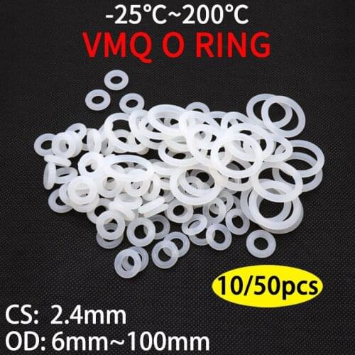 10pcs White Silicone Ring Gasket CS 2.4mm OD 8 ~ 30mm Food Grade Waterproof Washer Rubber Insulate ring o-ring rubber ring
