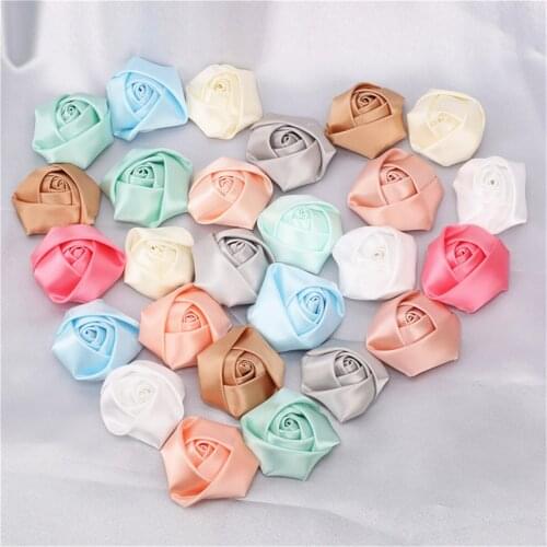 10pcs/Wholesale 5CM Silk Ribbon Rose Bud Handmade DIY Wedding Bouquet Accessories Flower Girl Headband Material
