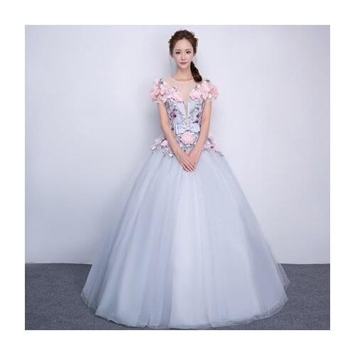 100%real carnival silver grey pink flower embroidery court medieval dress renaissance Gown iqueen Victoria Belle Ball/ball gown