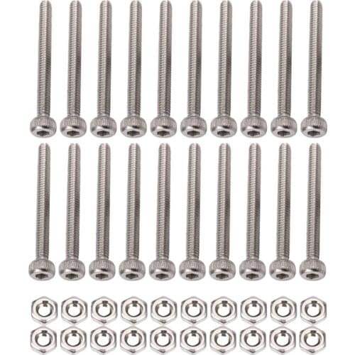M2 x 20mm Long Hex Socket Knurled Cap Screws Bolts Nuts Set 20Pcs