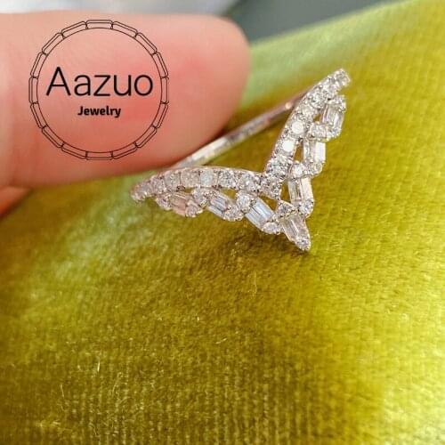 Aazuo Orignal 18K White Gold Real Diamonds 0.40ct Fairy Lovely V Line Ring for Woman Fashion Gift For Woman Birthday