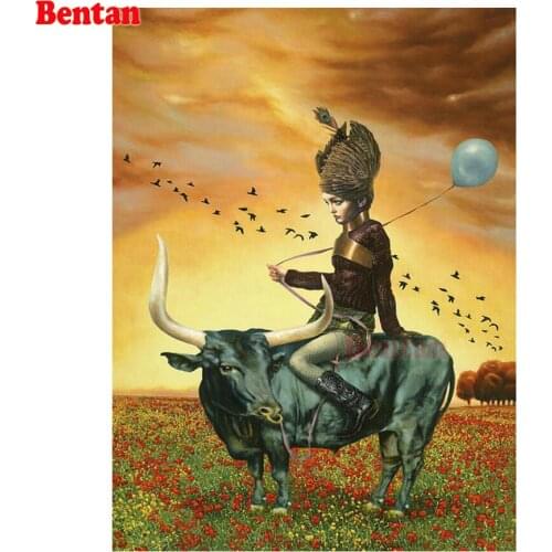 Cartoon girl and bull 5d Diy Diamond Painting full Square Rhinestones Embroidery Cross Stitch Round Drill Mosaic kits by hand