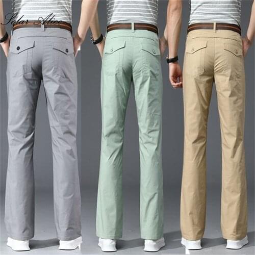 Free Shipping 2021 Mens Spring/Summer New Mid-waist Micro-flare Casual Pants Thin Stretch Slim Casual Pants