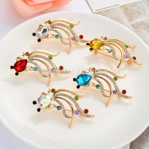 10 PCS New Fashion Goldfish Brooch for women Wedding Crystal Rhinestone Brooches Goldfish Brooch Pin Accessories wholesale X0998