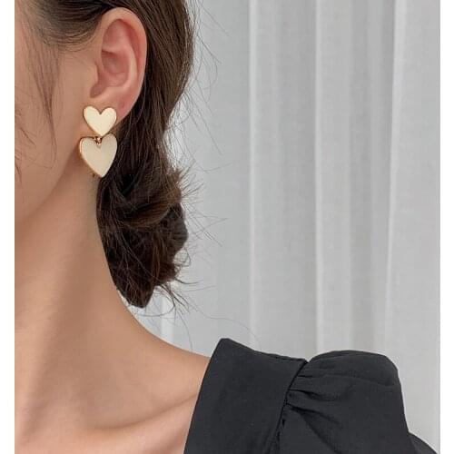 GorGor Clip Earrings Women Originality Statement Minimalist Double White Hearts Temperament Exquisite Party Jewelry A143