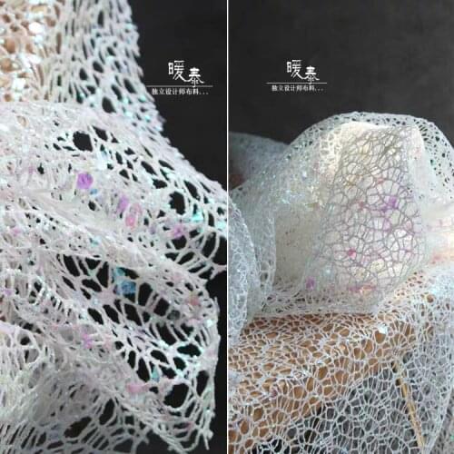 Gradient Iridescent Laser Sequins Mesh Fabric DIY Stage Clothing Props Background Decor Skirt Wedding Dress Designer Fabric