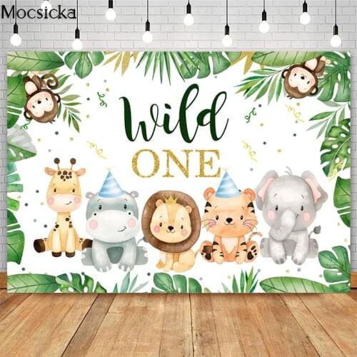 Wild One Birthday Backdrop for Boys Party Decorations Photography Background Jungle Safari Animals Birthday Banner Photoshoot