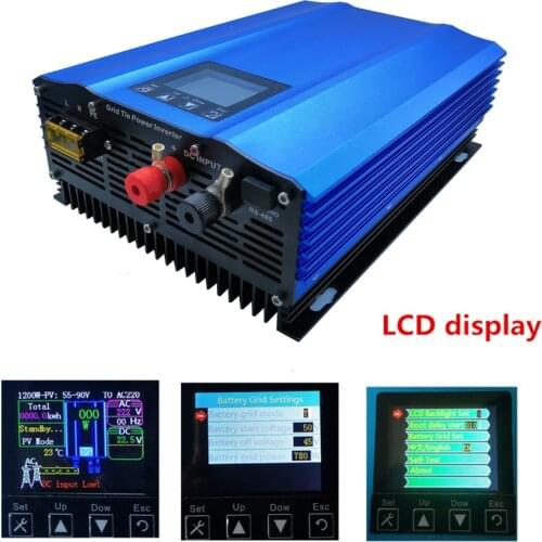 1200W grid tie power inverter with colorful LCD High efficiency PV on grid tie inverter adjustable Battery discharge