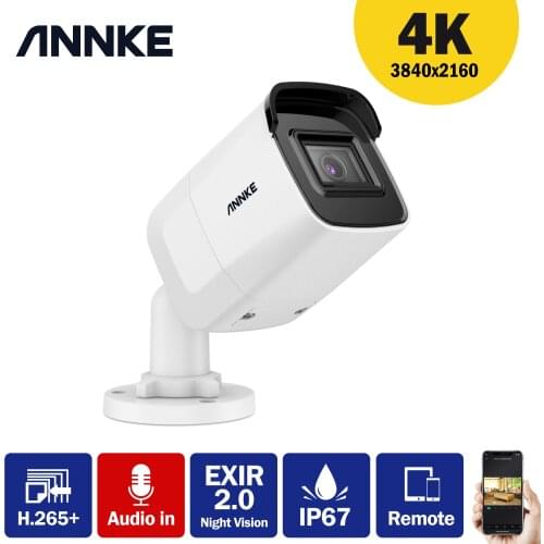 ANNKE 1PC Ultra HD 8MP POE Camera 4K IP67 Weatherproof Security Network Bullet Night Vision Email Alert Metal CCTV Camera