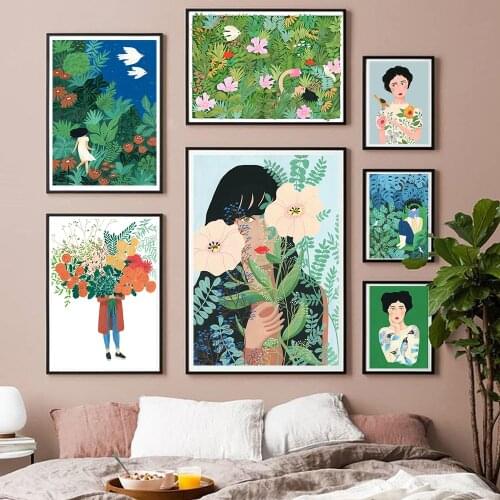 Nordic Abstract Beauty Summer Picnic View Picture Yoga Girl Canvas Painting Botanical Wall Art Posters Interior Living Room Deco