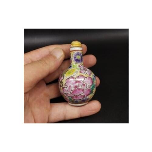 Chinese Porcelain The Five Colours Flowers Plants Bottle Gourd Snuff Bottle