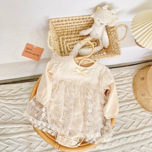 Sanlutoz Princess Infants Girls Bodysuits Autumn Cotton Lace Baby Girls Clothes Long Sleeve with Headband