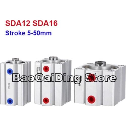 Thin Type Air Pneumatic Cylinder SDA Double Acting Compact Cylinder SDA12 SDA16 Stroke 5-50mm SDA12X10 SDA16X5 SDA12X50 SDA16X50