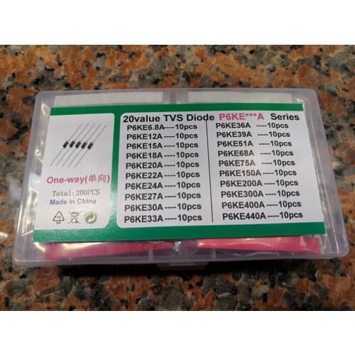 TVS transistor Kit 20 values* 10pcs=200pcs P6KE6.8A/CA 12 15 18 20 22 24 27 30 33 36 39 51 68 75 150 200 300 400 440 A/CA Diode
