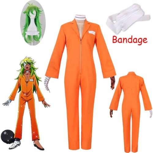 Anime Nanbaka NO.25 Niko Rock Prison Uniform cosplay Costumes Orange Bodysuit + Glove Prisoner cosplay Halloween Clothing