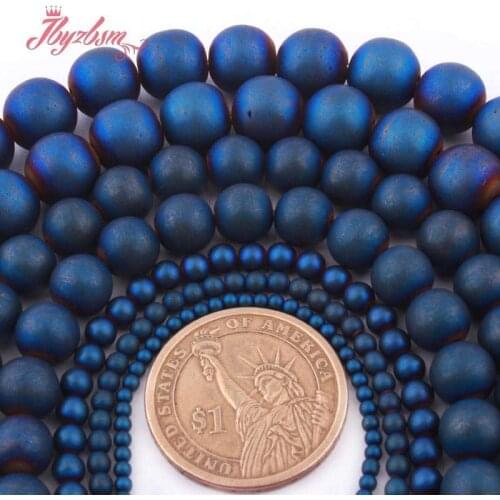 Round Blue Hematite Beads Round Frost Stone Spacer Beads 2.3.4.6.8.10mm for DIY Women Men Jewelry Making Necklace Bracelet 15"