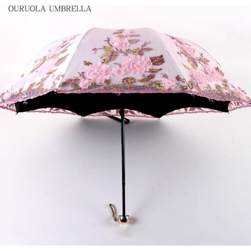 MLGB Folding Flower Umbrella Women Three Folding Customized Umbrella Lace Parasol Decoration Umbrella