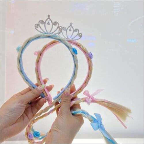 Fashion Girl Ponytail Crown Flower Braid Headbands Glitter Ears Cute Kids Girls Princess Braid Wig Hairbands Hair Accessories