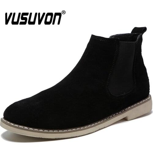 New Mens Suede Leather Chukka Ankle Boots Fashion Slip On Chelsea Boots Autumn 2020 Classic Cowboy Men Boots Flat Shoes