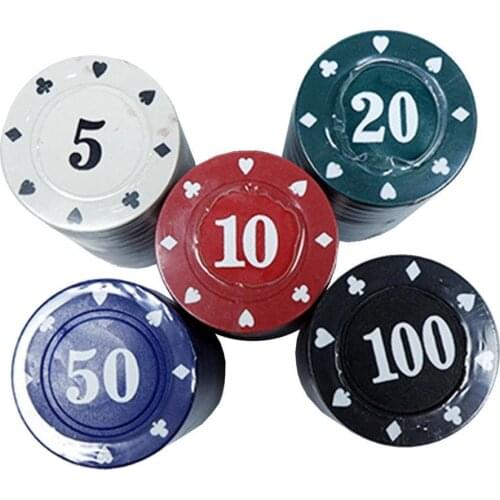 100pcs/set Plastic Poker Chips Bingo Markers Club Carnival Poker Chips Set Digital Blackjack with Acrylic Tray for Fun Family