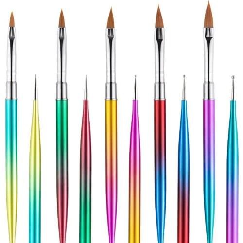 MaryCarrie 5 PCS UV Gel Acrylic Nail Art Brush Set Tips Design Builder Drawing Pen Dust Remover Powder Dotting Painting