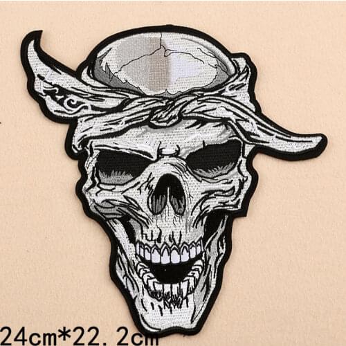 Large Skull Smile Embroidery Patches for Clothing Iron on Clothes Jacket Motorcycle Biker Punk Appliques Badge Stripes Stickers