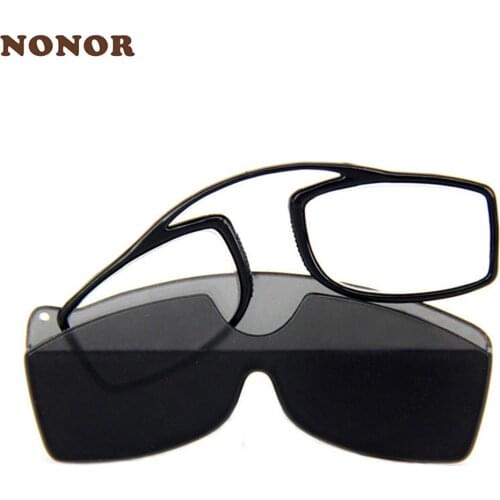 NONOR Mini Sticky Reading Glasses Nose Clip on Presbyopic Glasses Magnifying Presbyopic Glasses for Men Women Black with Case
