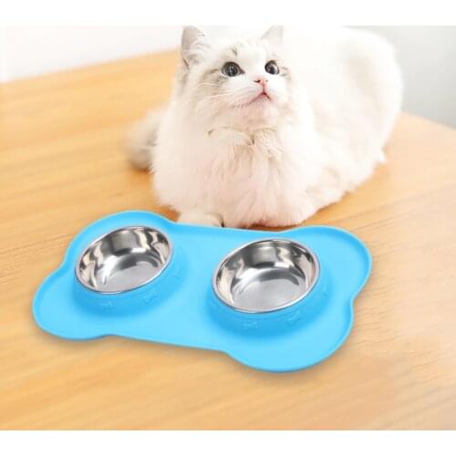 Antislip Double Dog Bowl With Silicone Mat Durable Stainless Steel No Spill Pet Feeding Bowl Drinking Water Food Feeder