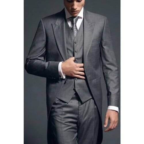 2021 Latest Coat Pants Designs Gray Italian Men Tailcoat Slim Fit 3 Piece Tuxedo Custom Sweet Groom Blazer Prom Costumes