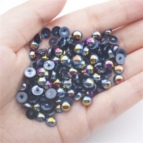 1000/500pcs 2-5mm and Mixed Size Jet Black AB Glue on ABS Imitation Half Round Pearls Resin Flatback Beads Craft Jewelry Making