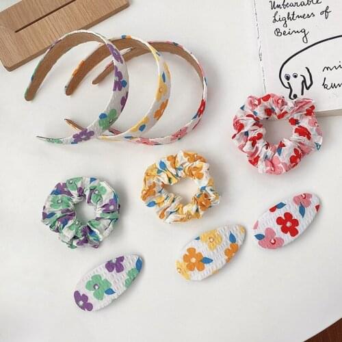 3 Pcs/Set Children Cute Flower Scrunchies Rubber Bands Headbands Girls Lovely Sweet Hair Clips Kids Hairpins Hair Accessories
