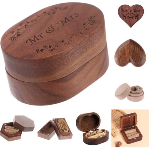 1Pcs Heart/Square Shape Box Walnut Personalized Vintage Wedding Wood Ring Box Holder Travel Case Portable Storage New