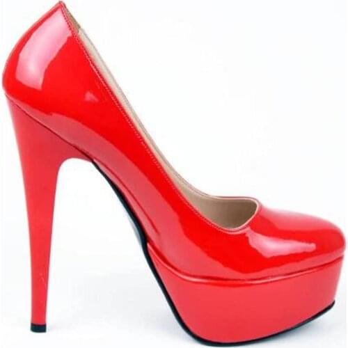 Women Thick Heel Platform High Heels Sandals Women Shoes for Women 2021 Pumps Summer Fashion Ladies Patent Leather Shoes Red