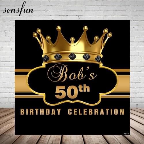 Sensfun Black Gold Crown Happy 50th Birthday Party Backdrops For Photo Studio Men Women Adult Photography Backgrounds Custom