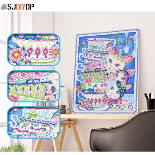 SJDIYDP DIY Diamond Painting Cat Animals Special Shaped Embroidery Cross Stitch Mosaic Home Decor Sticker Crafts Cartoon 30X40cm