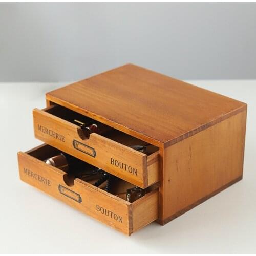 Nordic Retro Wooden Double Drawer Desktop Storage Box Solid Wood Creative Multifunctional Decoration Living Room Storage Cabinet