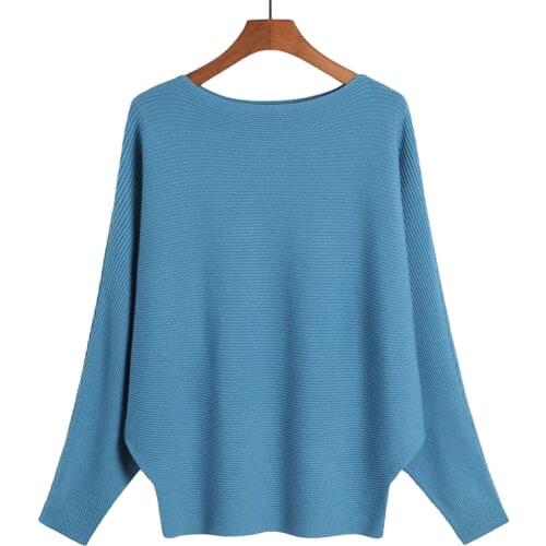 GIGOGOU Batwing Long Sleeve Womens Sweater Autumn Winter Female Pullovers Sexy Off Shoulder Soft Female Jumper Plus Size Pull