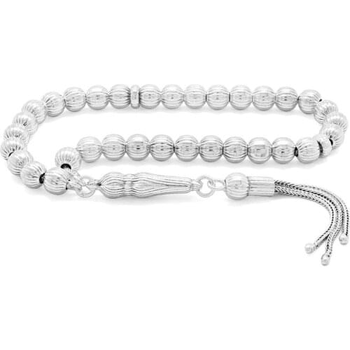 Tesbihane Pen İşçilikli Sphere Cutout Wrist-Length 925 Sterling Silver Prayer Beads