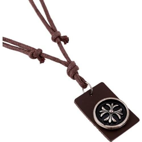 Vintage Retro Fashion Cross Long Necklace Alloy Cuff Leather Pendants Adjustable Rope Chain Charm Choker Punk Women Men Jewelry