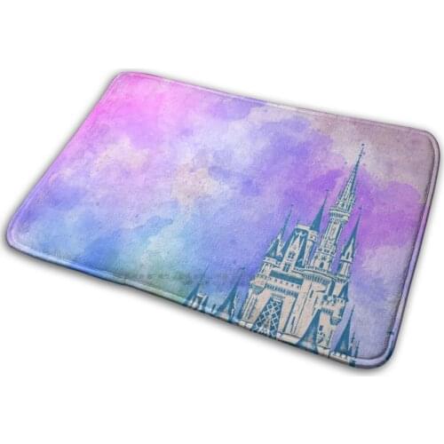 Magic Castle Watercolor Mat Rug Carpet Anti-Slip Bedroom Entrance Door Mat Magic Kingdom Silhouette Magic World Vacation Cute
