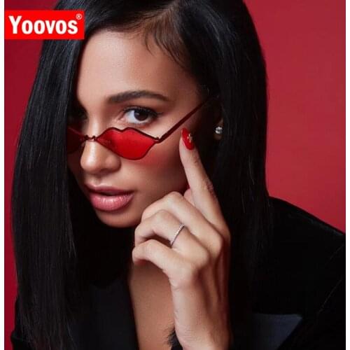 Yoovos 2021 Vintage Lips Sunglasses Women Mirror Metal Sun Glasses Female Classic Brand Designer Eyewear Fashion Oculos De Sol