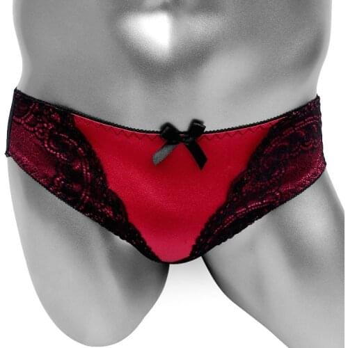 Feminal Sissy Panies Lace See Through Back Mesh Feminal Mens Briefs Underwear Sexy Lingerie for Gay Shiny Bikini Panties