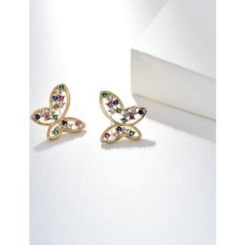 2021 Korean Girl Earrings Fashion New Personality Temperament Net Red Color Crystal Butterfly Earrings Womens Wholesale Imanes